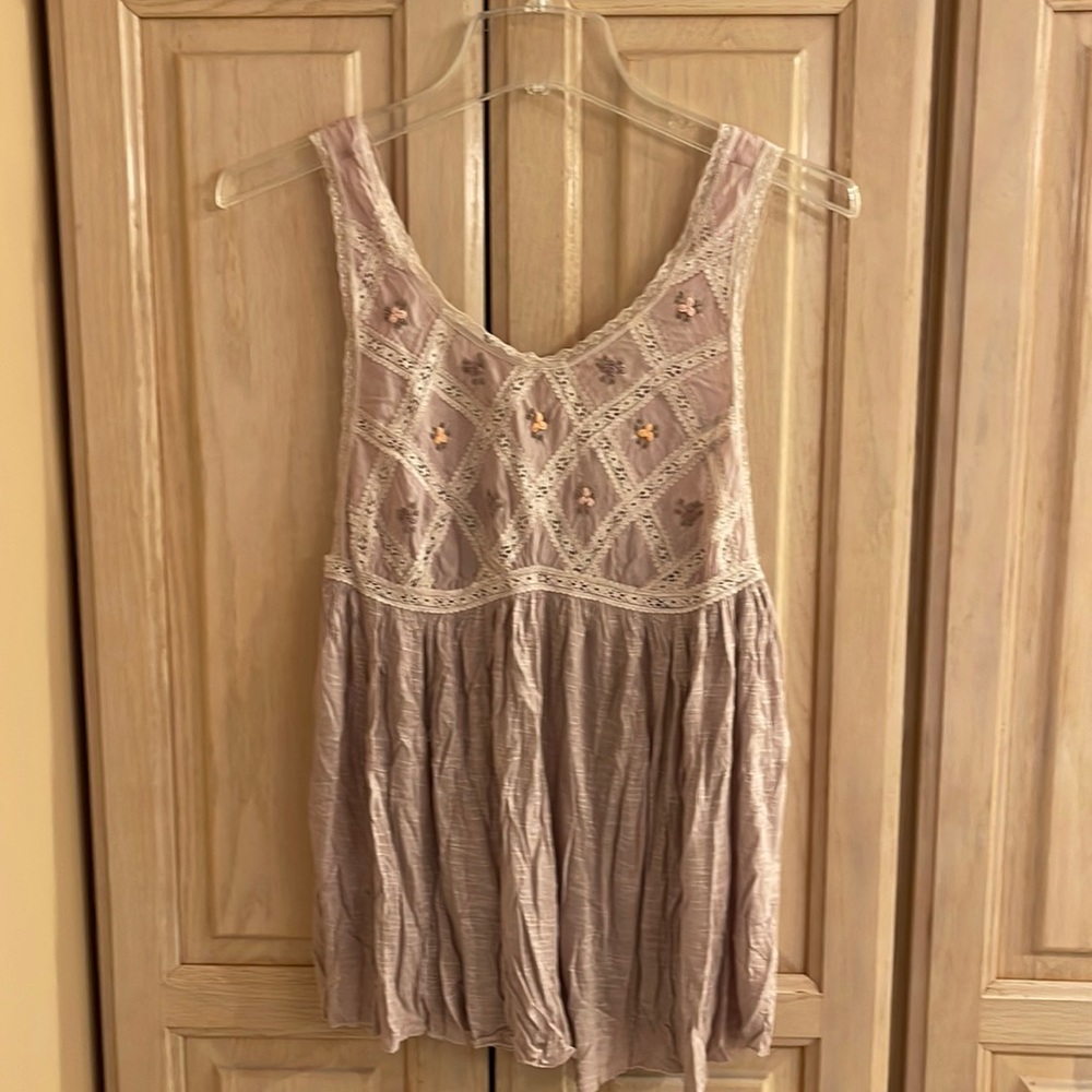Free People embroidered floral babydoll tank top